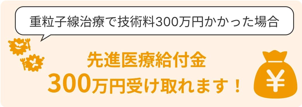重粒子線治療で技術料300万円かかった場合、先進医療給付金300万円受け取れます!