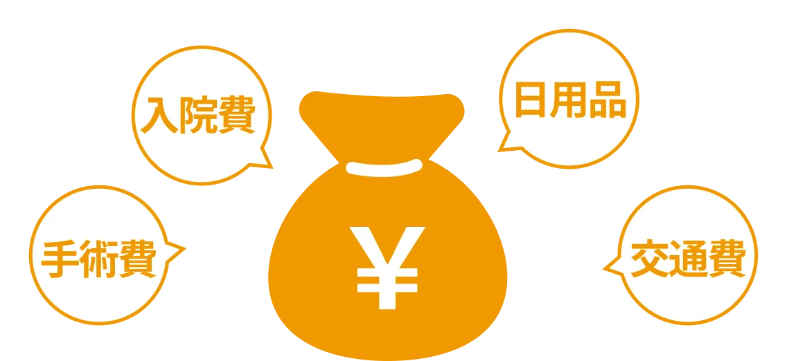 手術費、入院費、日用品、交通費